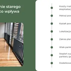 Cyklinowanie starego parkietu: poznaj czynniki wpływające na to, ile kosztuje cyklinowanie parkietu, od metrażu po stan podłogi.