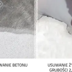 Porównanie powierzchni: szlifowanie betonu po lewej, usuwanie żywicy po prawej. Widać efekt ręcznego szlifowania betonu.