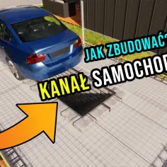 Jak zrobić kanał samochodowy? Budowa kanału w garażu krok po kroku. Niebieski samochód stoi obok placu budowy.
